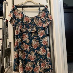 Bobeau floral cold shoulder flounce dress